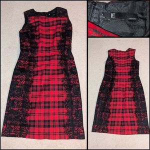 Leslie Fay Red and Black plaid lace dress size 4